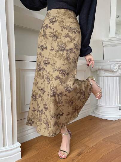 DAZY Women's Floral Printed Knee Length Skirt Fall