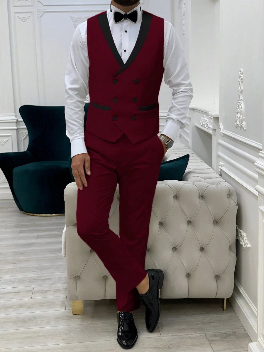 Manfinity Mode Men'S Suit Set - Burgundy - View 1
