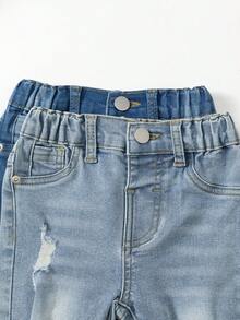 嬰兒女孩深藍色和淺藍色磨損彈性牛仔褲兩件套裝 - 彩色 - 查看 6