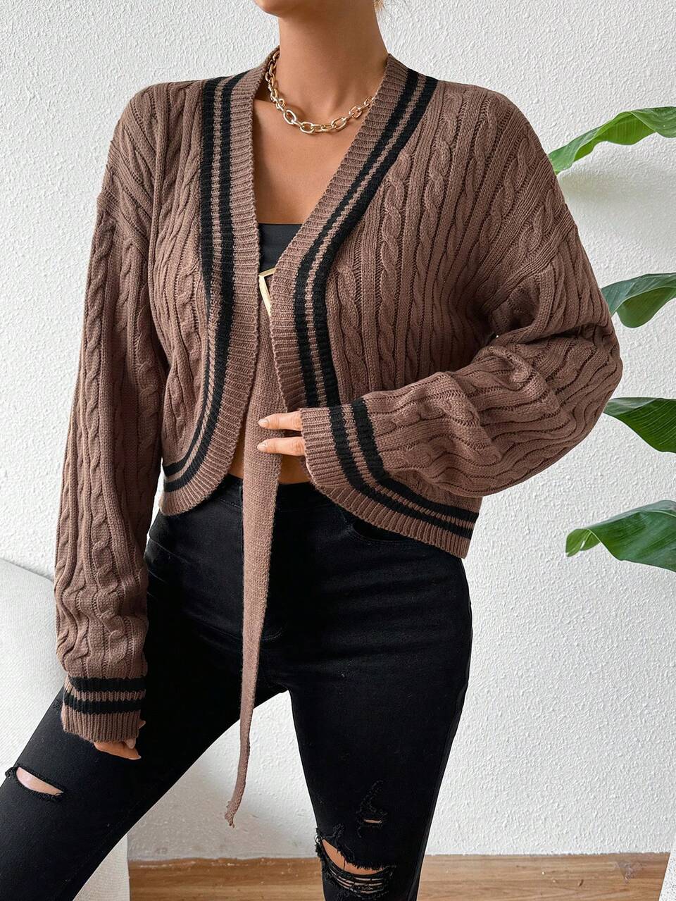 Ladies' Striped Maillard Cable Cardigan