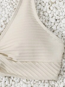 Swim Basics 夏季海滩女士纯色扭纹前比基尼套装