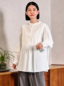 FRIFUL 女款純色長袖襯衫 - 白色 - 查看 4