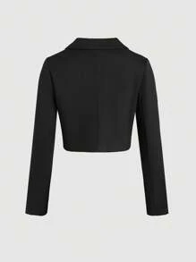 Sweetra 女裝長袖西裝外套,3d花裝飾 - 黑色 - 查看 2