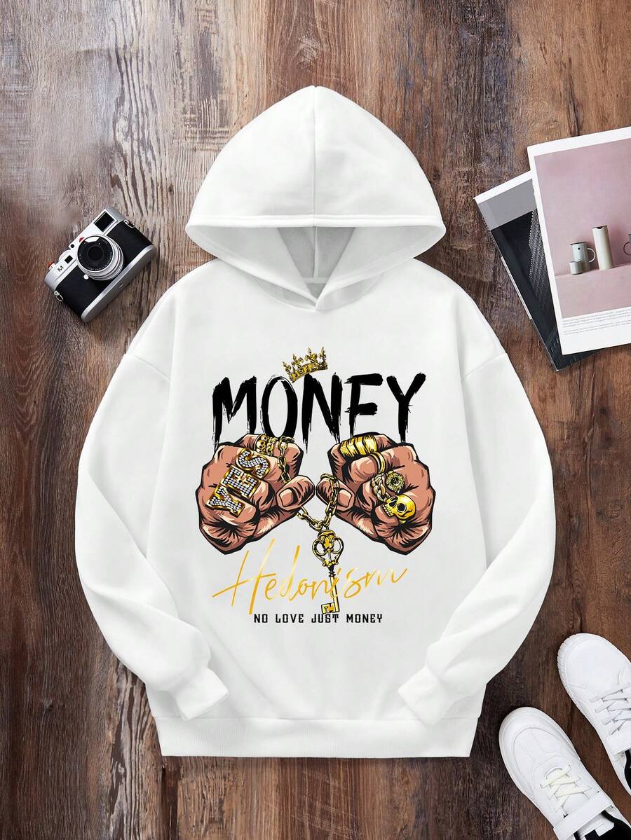 Teen Boys' Casual Patterned Long Sleeve Sweatshirt, Suitable For Autumn And Winter - White - View 1