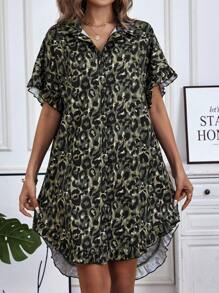 SHEIN LUNE Leopard Print Shirt Dress - Multicolor - View 5