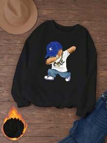 INAWLY Cartoon Printed Sweatshirt - Black - View 4