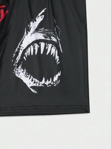 男士字母和鯊魚印花短褲 - 黑色 - 查看 4