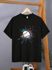 Tween Boys Baseball Printed T-Shirt - Black - View 1