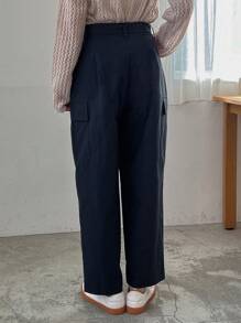 FRIFUL 女性實色束腰貨物長褲 - 藏蓝色 - 查看 2