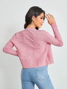 SHEIN Clasi 幾何圖案前紐扣開襟衫 - 粉色 - 查看 2