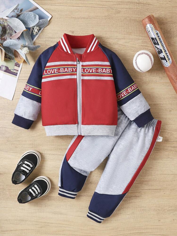 Baby Boys' Letter Sporty Colorblock Long Sleeve T-Shirt And Jogger Pants Set