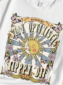 Teen Girl Casual Cartoon Pattern Short Sleeve T-Shirt, Suitable For Summer - White - View 3