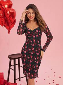 Ellevyn Sweetheart Neckline Floral Mesh Overlay Dress - Multicolor - View 4