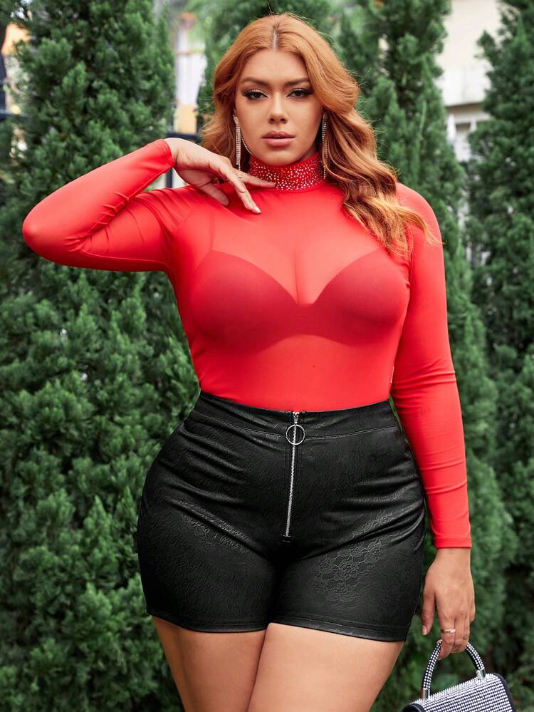 Spring Women Clothes High Elastic Leather Lace Dark Pattern High Waist Front Zipper Women's Tight Shorts Sexy Outfits Club Valentines Outfits