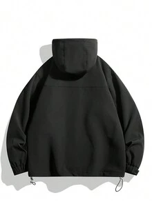 男士束口帽休閒外套 - 黑色 - 查看 2