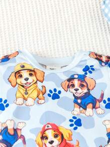 男孩可愛小狗印花長袖和褲子保暖貼身內衣套裝,適用於家居 - 彩色 - 查看 4