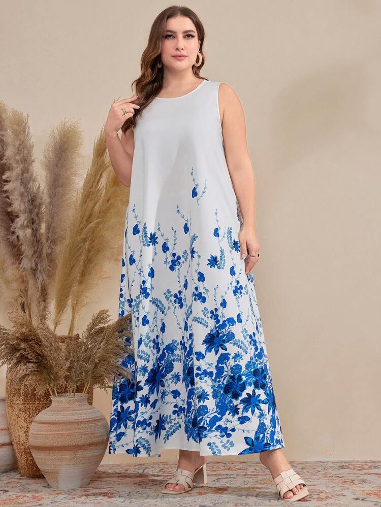 Plus Size Women'S Suede Lace-Up Fringe Jacket And Floral Printed Sleeveless Dress Set 2 Piece Set