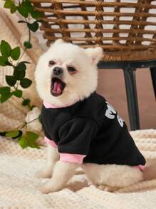 Debiesn Sudadera para perros pequeños con estampado de corazón de color rosa y negro sin gorro, para vacaciones, amor, Día de San Valentín