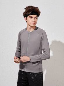 Ropa Deportiva De Manga Larga Raglan Con Cierre Frontal Con Cremallera Para Adolescentes - Gris - Ver 3