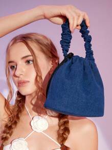 SHEIN MOD 女士時尚黑色手提包 - 深色水洗藍 - 查看 6