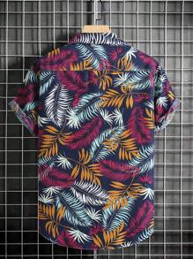 Camisa hawaiana de manga corta para hombre con estampado de hojas - Multicolor - Ver 2
