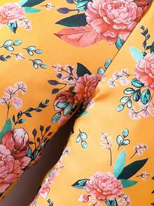 SHEIN Little Girls' Floral Print Casual 2-Piece Set - Orange - View 6