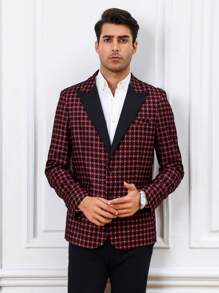 Manfinity Mode Men's Slim-fit Plaid Blazer - Red - View 8