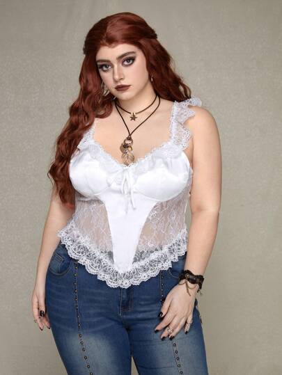 Plus Size Women'S Lace Asymmetrical Hem Top