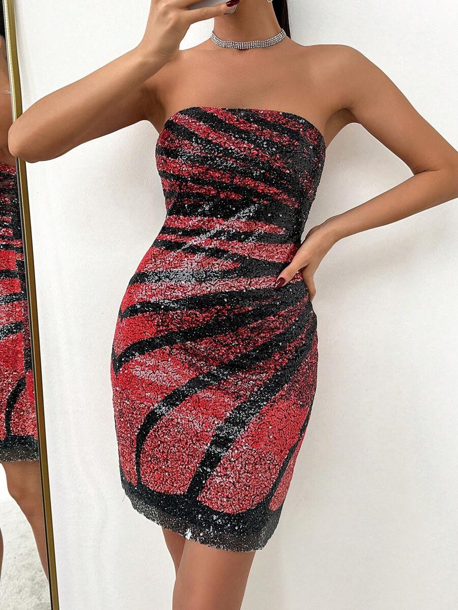 EURMUSE Ladies' Sparkly Strapless Dress - Multicolor - View 1