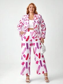 Dé Johnea Bianca Calça de Terno com Estampa de Pincelada para Mulheres Plus Size, para Outono/Inverno, Feriado, Festival - Multicolorido - Visão 6