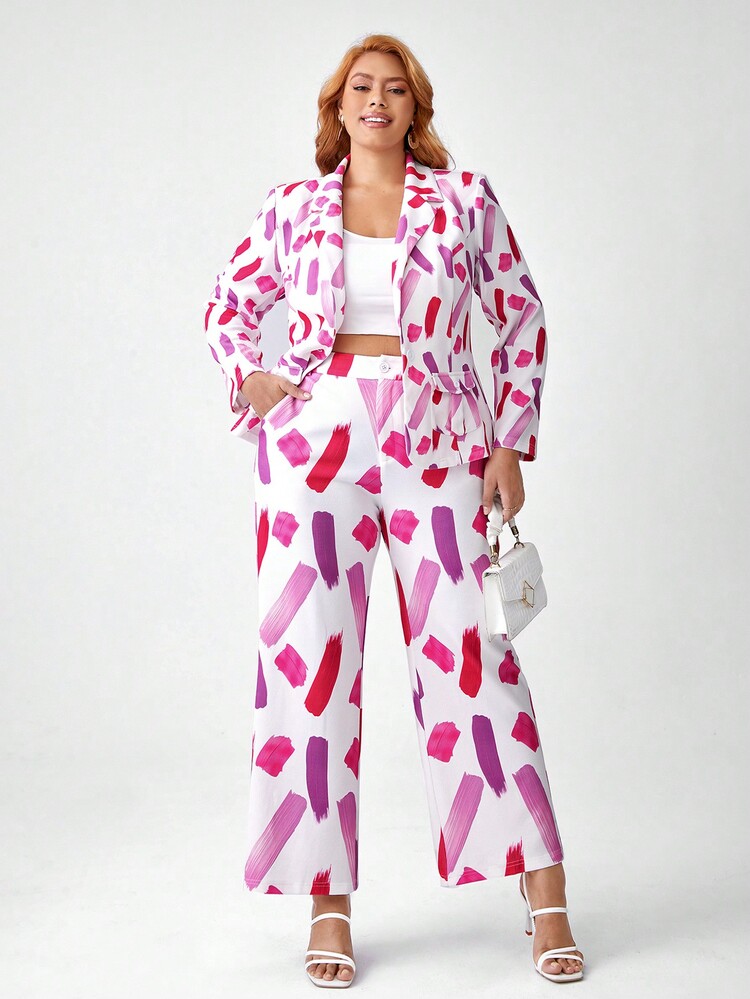 Dé Johnea Bianca Designer Plus Size Women's Brush Printed Suit Pants, For Holiday, Festival - Multicolor - View 6