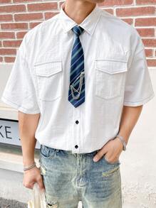 Manfinity Roghcode Nam Ngắn tay Áo sơ mi Với Nút lên Khép kín Và Flap túi , Buộc Cần thiết - trắng - Xem 1