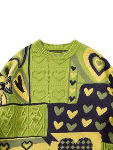 ANDREILEE Heart-Shaped Sweet Style Autumn/Winter New Loose Fit Versatile Couple's Crew Neck Long Sleeve Knit Sweater - Green - View 3