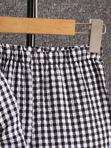 SHEIN Young Boy Plaid Jacket & Pants Set With Letter Patch - Black and White - View 3