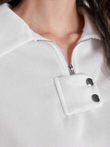 Mulvari 1/4拉鍊落肩袖運動衫 - 白色 - 查看 6