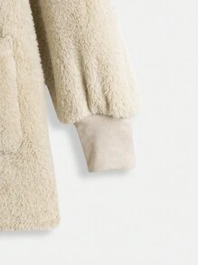 SHEIN EZwear Plus Size Solid Color Hooded Fleece Jacket - Apricot - View 3