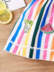 SHEIN 嬰兒女孩條紋西瓜刺繡荷葉邊短袖裙 - 彩色 - 查看 5