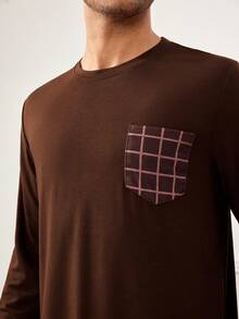 男士口袋t恤和格紋褲家居套裝 - 彩色 - 查看 5