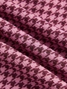 Vintamour Women's Houndstooth Pattern Pleated Long Sleeve Top And Skirt Set - Pink - View 10