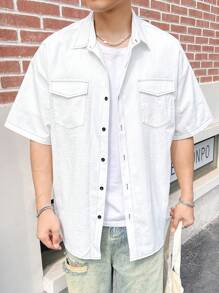 Manfinity Roghcode Nam Ngắn tay Áo sơ mi Với Nút lên Khép kín Và Flap túi , Buộc Cần thiết - trắng - Xem 5