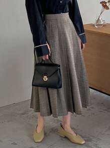 FRIFUL 女式高腰格子裙 - 灰色 - 查看 6