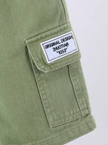 SHEIN Joven Niño Básico Bordado Decoración Cintura Elástica Cómodo Y Suave Pantalones Cortos De Mezclilla Verde - Verde - Ver 6