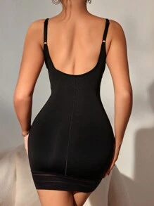 女士網眼拼接塑身裙裝 - 黑色 - 查看 2