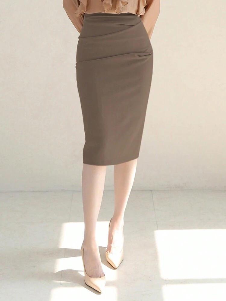 Women's Solid Color Bodycon Knee-Length Skirt,Pencil Skirt