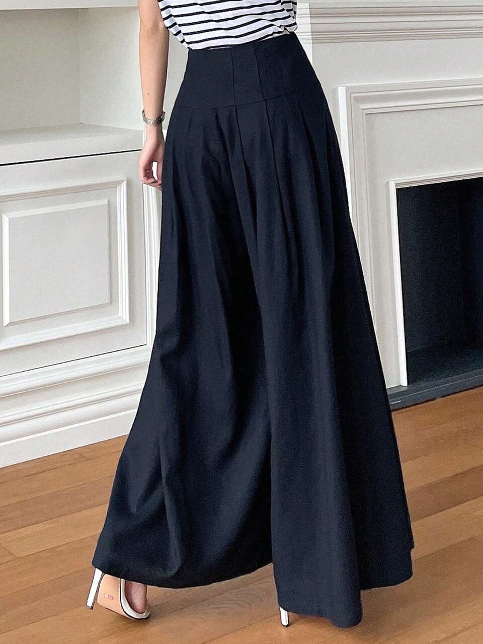 Solid Color High Waist Zipper Fly Wide Leg Pants