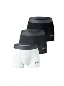 Men'S Letter Print Boxer Briefs (3-Pack) - Multicolor - View 1