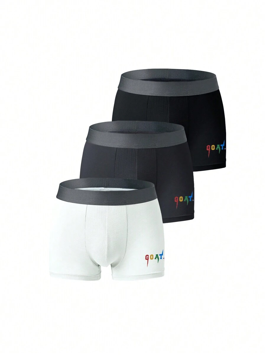 Men'S Letter Print Boxer Briefs (3-Pack) - Multicolor - View 1