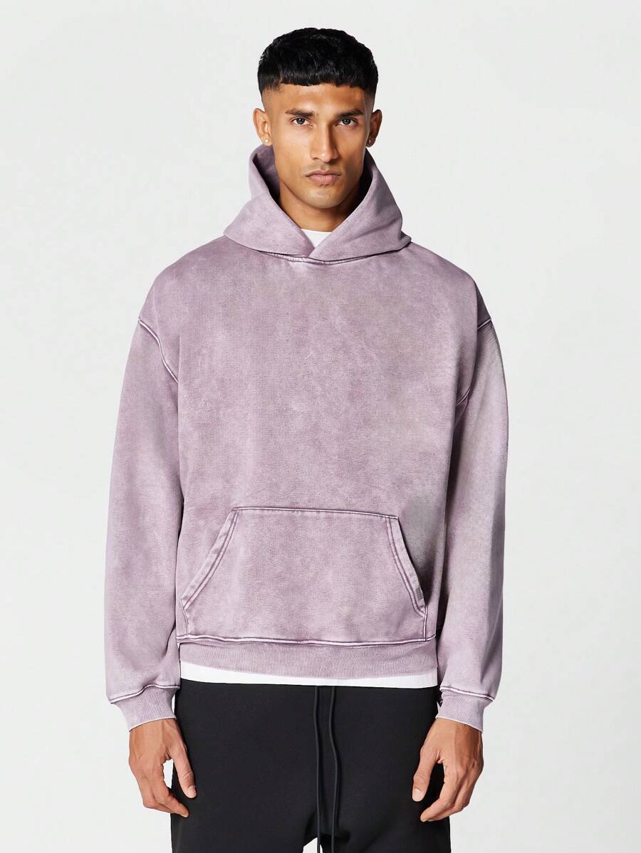 SUMWON Regular Fit Essential Premium Washed Overhead Hoodie - Dusty Purple - View 1