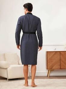 Men'S Double Pocket Polka Dot Printed Bathrobe For Home