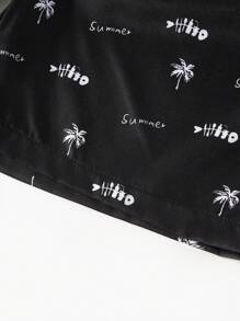 SHEIN 2pcs/Set Tween Boys' Elastic Waistband Tropical Plant & Letter Print Casual Shorts For Summer - Khaki - View 6